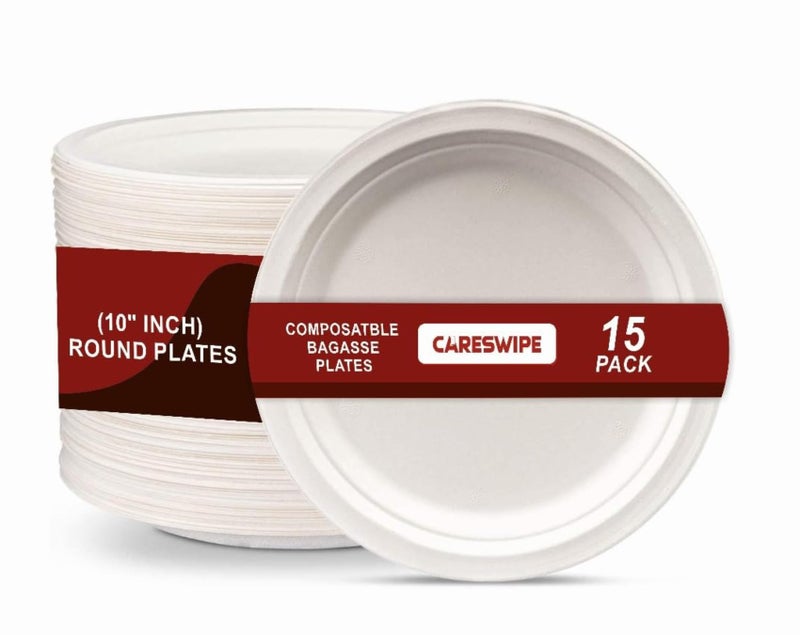 Careswipe Disposable Plate Round Plain, Eco-Friendly Disposable Plates, 1O inches 15 Pcs, Heavy-Duty for Parties, Events, Weddings, Picnics, and Everyday Use - Image 5