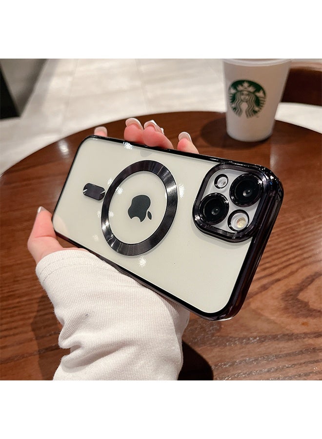 iPhone 15 Pro Max Case with Camera Lens Protector, Protective Case Compatible with Wireless Charging, Anti-Scratch Shockproof Protective Electroplated iPhone 15 Pro Max Case for Women Men - Black - Image 3