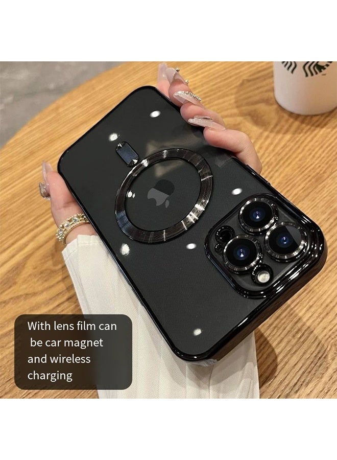 iPhone 15 Pro Max Case with Camera Lens Protector, Protective Case Compatible with Wireless Charging, Anti-Scratch Shockproof Protective Electroplated iPhone 15 Pro Max Case for Women Men - Black - Image 4