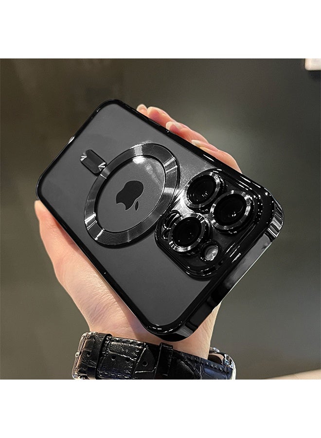 iPhone 15 Pro Max Case with Camera Lens Protector, Protective Case Compatible with Wireless Charging, Anti-Scratch Shockproof Protective Electroplated iPhone 15 Pro Max Case for Women Men - Black - Image 5