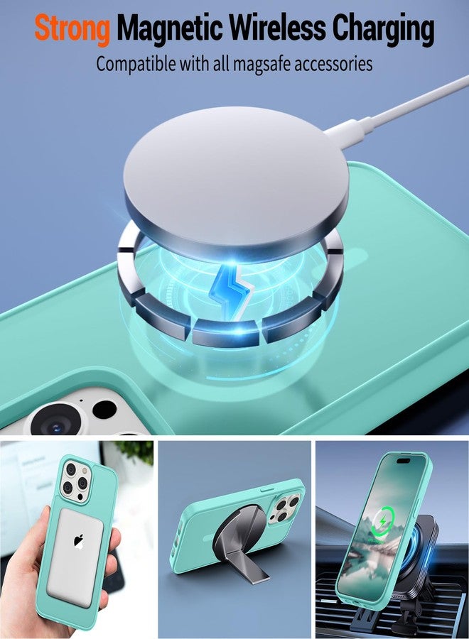 استلق جراب SUPFINE المغناطيسي لهاتف iPhone 15 Pro (متوافق مع MagSafe) (حماية من السقوط بمعايير عسكرية) غطاء هاتف شفاف غير لامع مقاوم للصدمات، أزرق مخضر - Image 3