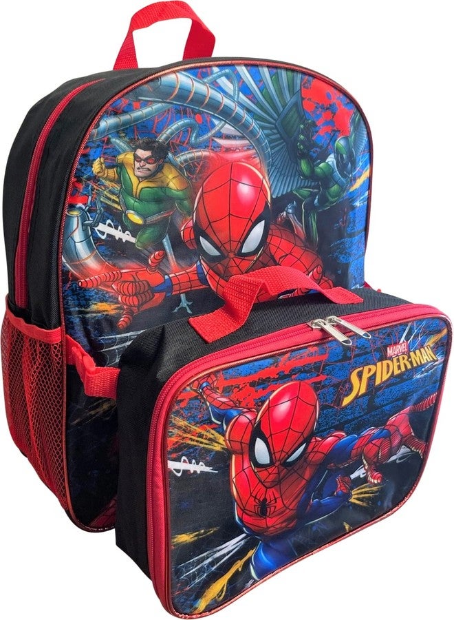 Ruz Spiderman Boys 16 Inch Backpack With Removable Matching Lunch Box Set (Black-Red) - Image 3