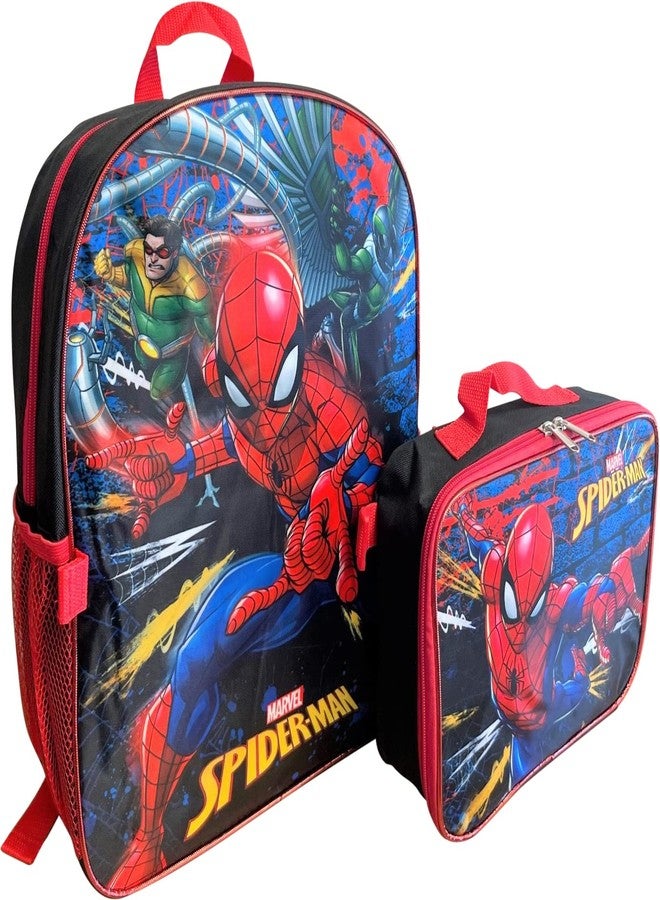 Ruz Spiderman Boys 16 Inch Backpack With Removable Matching Lunch Box Set (Black-Red) - Image 4