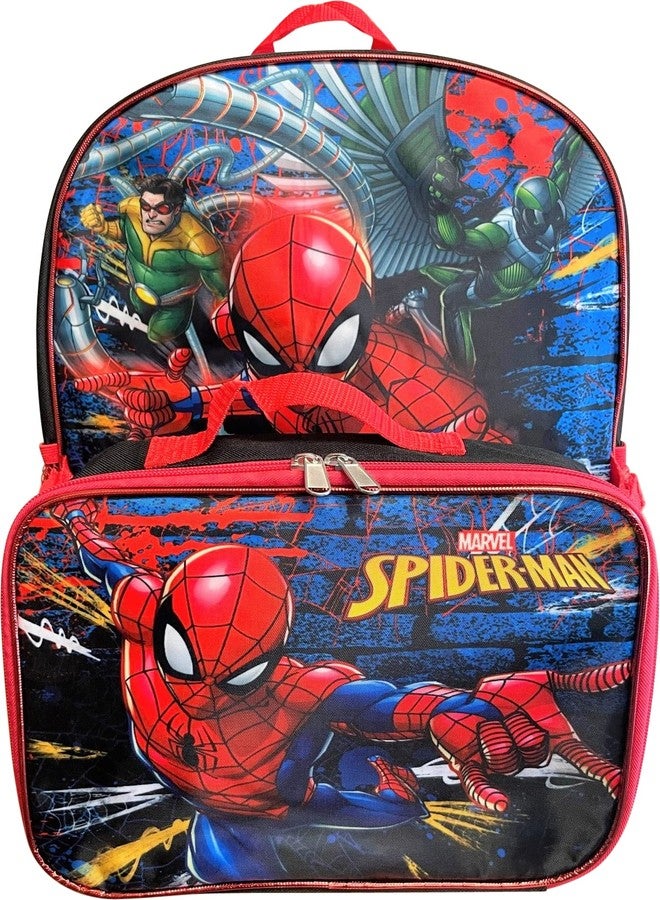 Ruz Spiderman Boys 16 Inch Backpack With Removable Matching Lunch Box Set (Black-Red) - Image 1