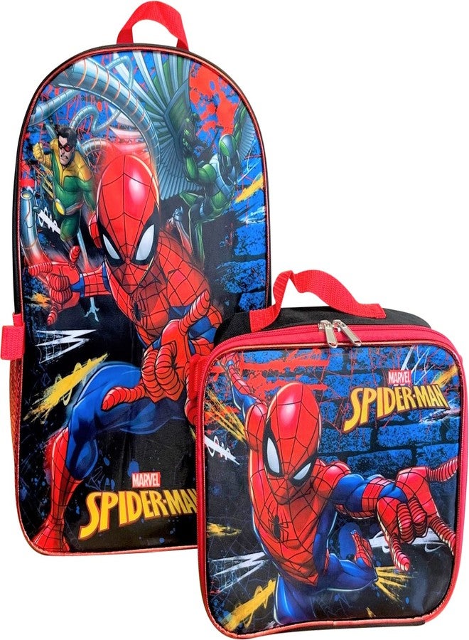 Ruz Spiderman Boys 16 Inch Backpack With Removable Matching Lunch Box Set (Black-Red) - Image 2