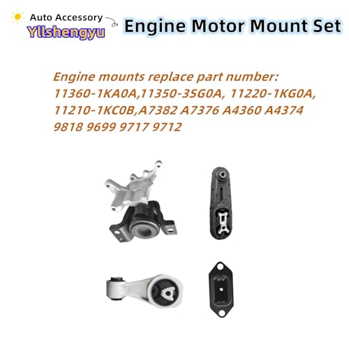 Yllshengyu 4PC Engine Motor & Transmission Mount Kit - Compatible with Nissan Sentra 2013-2019 1.8L, Replaces A7382 A7376 A4360 A4374 113601KA0A 112101KC0B 112201KG0A - Image 3