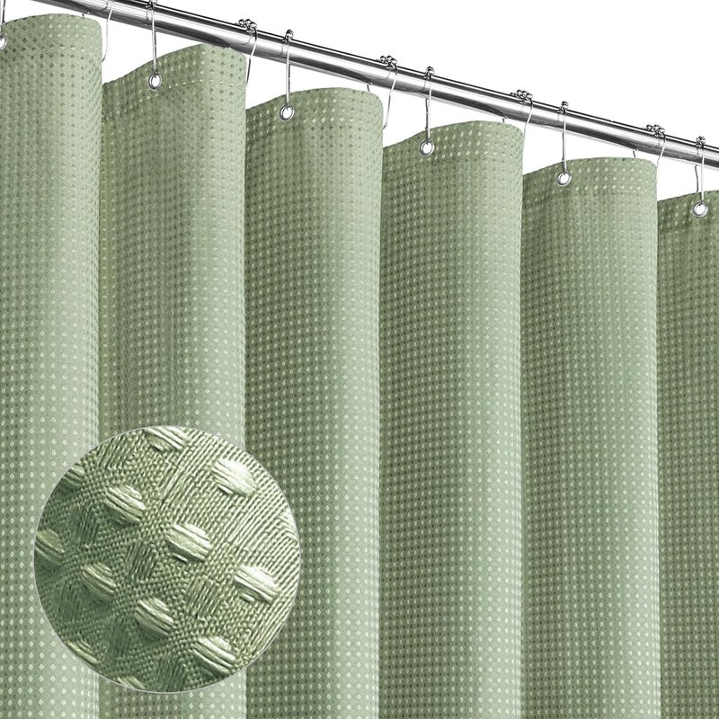 MitoVilla Waffle Shower Curtain Liner 72 x 78, Sage Green Fabric Long Shower Curtain Set, Modern Farmhouse Shower Curtain for Bathroom Decor, Luxury Hotel Cloth Shower Curtains 78 inch Long - Image 1