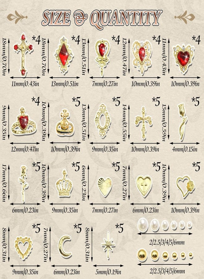 BELICEY Gold Nail Charms 3D Cross Heart Nail Art Jewelry Alloy Crown Rose Star Charms for Nails Shiny Golden Beige Pearl Charms and Gems Rhinestones for Nails Decoration Manicure Design Crafts - Image 2
