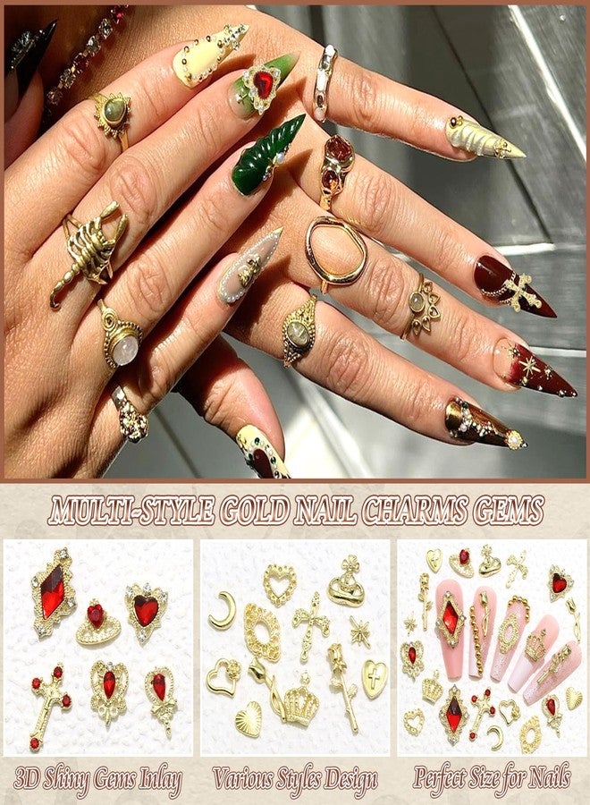 BELICEY Gold Nail Charms 3D Cross Heart Nail Art Jewelry Alloy Crown Rose Star Charms for Nails Shiny Golden Beige Pearl Charms and Gems Rhinestones for Nails Decoration Manicure Design Crafts - Image 3