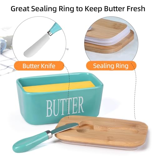 Lemon Tree Ceramic Butter Box with Wooden Lid – Durable Butter Keeper for Refrigerator & Counter, Butter Storage Container with Lid, Non-Slip Butter Dish, Ideal for Softening Butter (Light Green) - Image 2