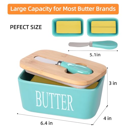 Lemon Tree Ceramic Butter Box with Wooden Lid – Durable Butter Keeper for Refrigerator & Counter, Butter Storage Container with Lid, Non-Slip Butter Dish, Ideal for Softening Butter (Light Green) - Image 3