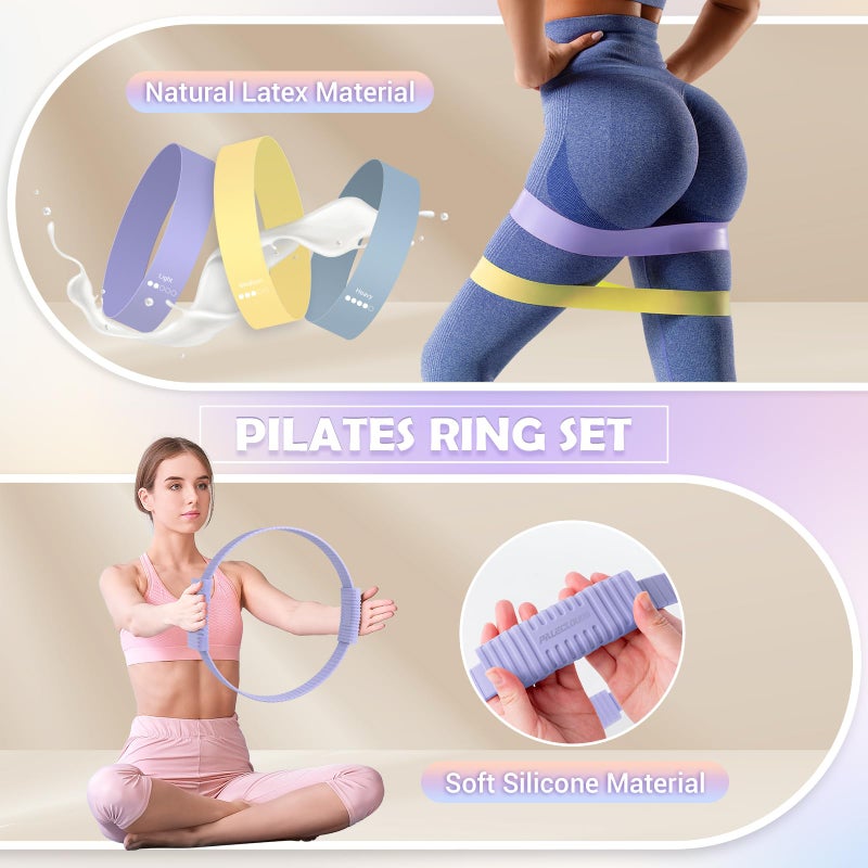 Paleclouds Pilates Essentials Kit for Women, 13.5" Pilates Ring and Ball Set with Resistance Bands for Home Workouts, Portable Pilates Kit with Bag & Training Poster for Full Body Exercise (Purple) - Image 3