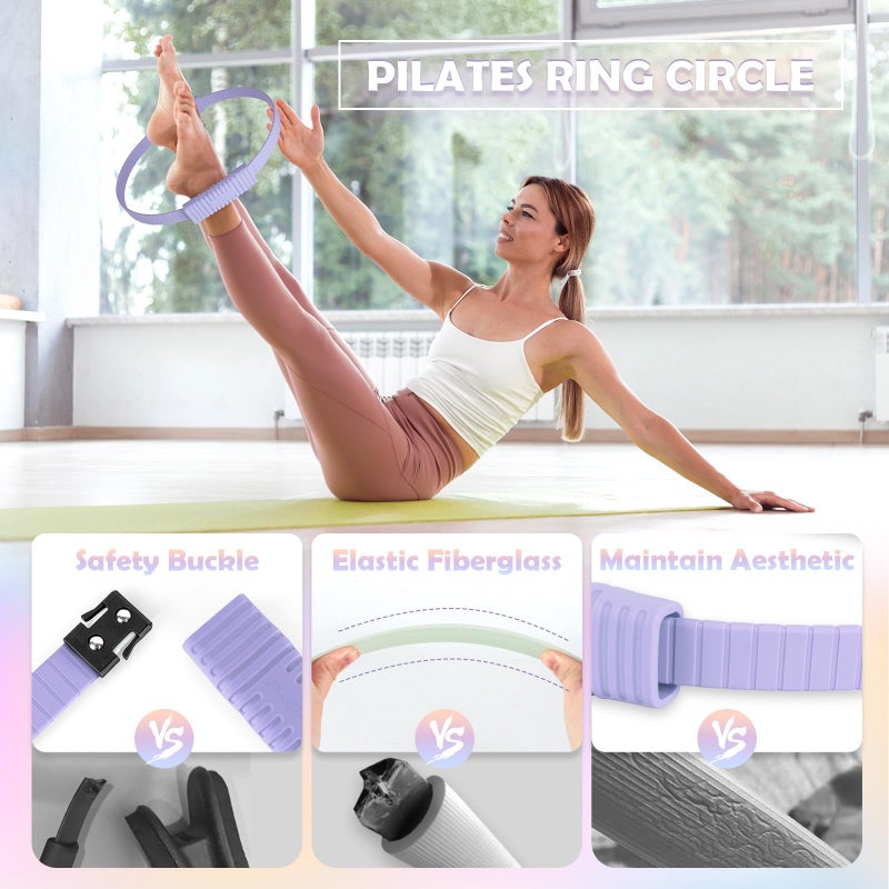 Paleclouds Pilates Essentials Kit for Women, 13.5" Pilates Ring and Ball Set with Resistance Bands for Home Workouts, Portable Pilates Kit with Bag & Training Poster for Full Body Exercise (Purple) - Image 2