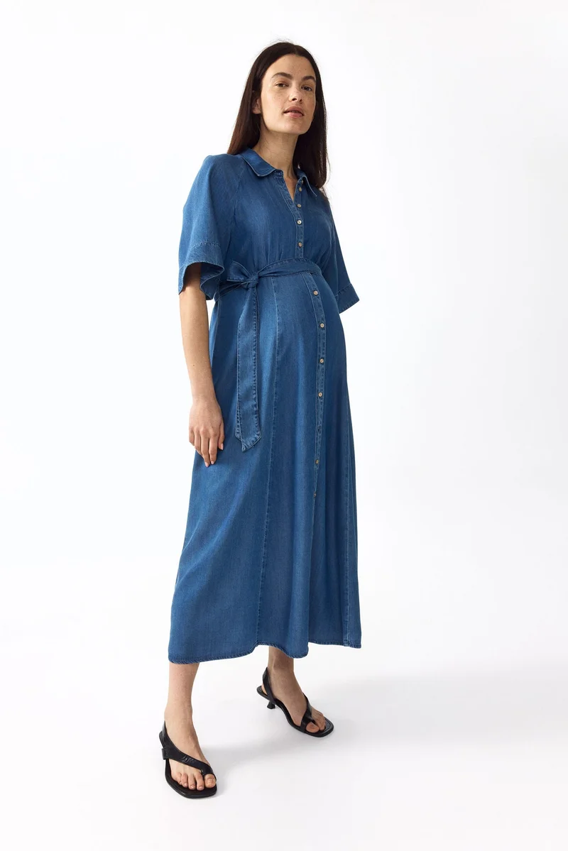 H&m MAMA Tie-belt denim dress