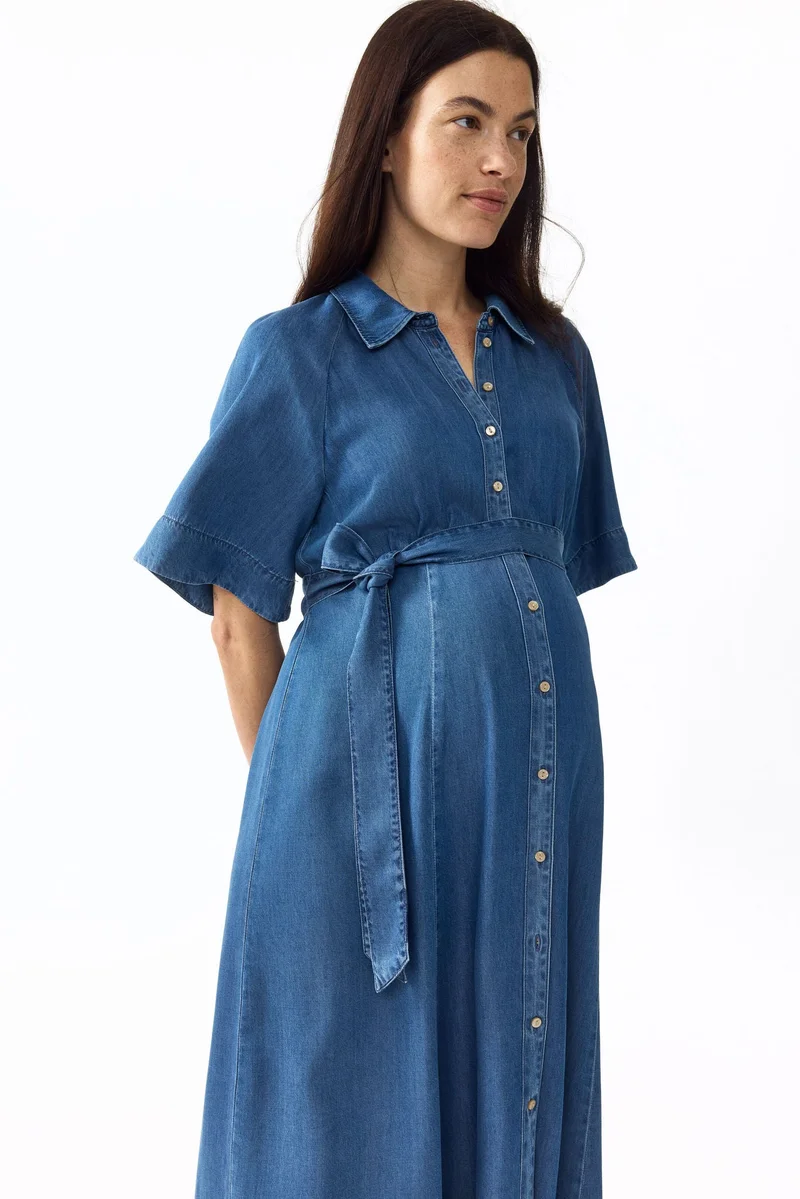 H&m MAMA Tie-belt denim dress