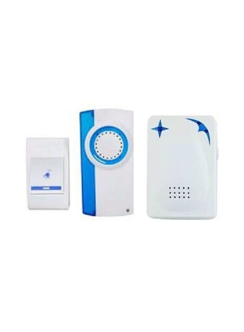 Doorbell, range 150 square metres, 36 tones, one sender and 2 receivers, white