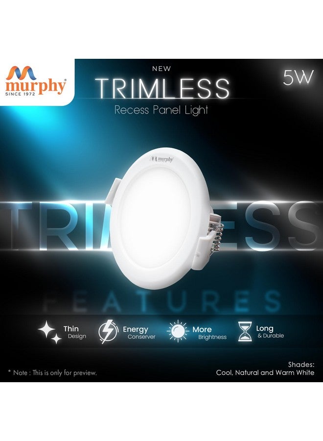 Murphy Trimless Round LED Panel Light - 5W Cool White | Glare-Free, Recessed Ceiling Downlight for Home & Commercial - Pack of 15 - Image 3