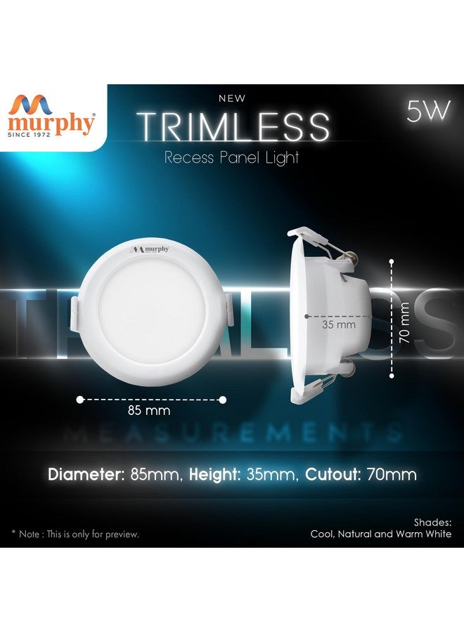 Murphy Trimless Round LED Panel Light - 5W Cool White | Glare-Free, Recessed Ceiling Downlight for Home & Commercial - Pack of 15 - Image 4