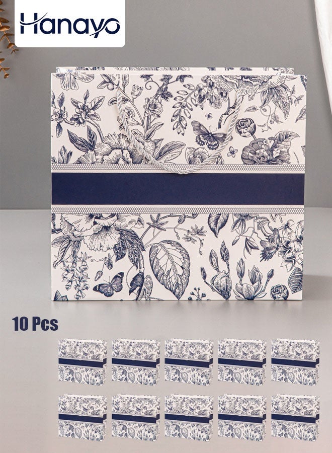 Hanayo 10 قطع أكياس هدايا حقيبة ورقية خفيفة الوزن حقيبة تغليف كبيرة تصميم أنيق أكياس تسوق قابلة لإعادة الاستخدام مناسبة لعيد الميلاد زفاف هدية نشاط توزيع يوم الحب (أزرق) - Image 1