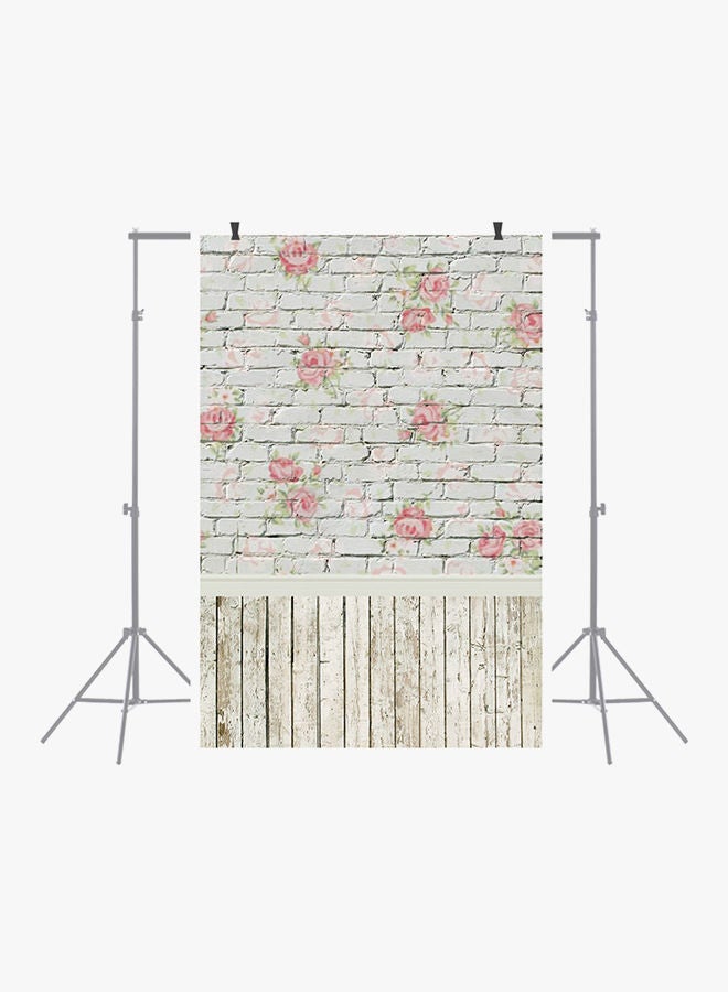 NIBEMINENT Flower Brick Wall Pattern Photography Studio Background Pink/Green/White  - Image 3