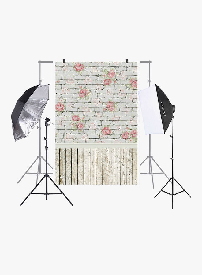 NIBEMINENT Flower Brick Wall Pattern Photography Studio Background Pink/Green/White  - Image 2