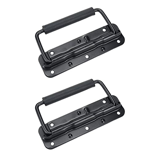 Tsnamay 5.51Inch Black Spring Loaded Handle Heavy Duty Handle for Toolbox Chest Case with Rubber Grip Surface Mounted(2 Pack) - Image 1