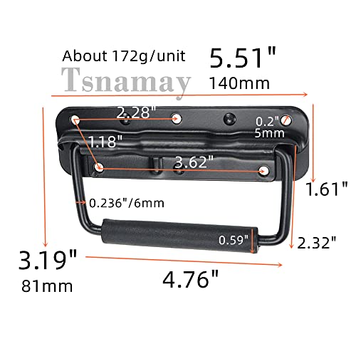 Tsnamay 5.51Inch Black Spring Loaded Handle Heavy Duty Handle for Toolbox Chest Case with Rubber Grip Surface Mounted(2 Pack) - Image 2