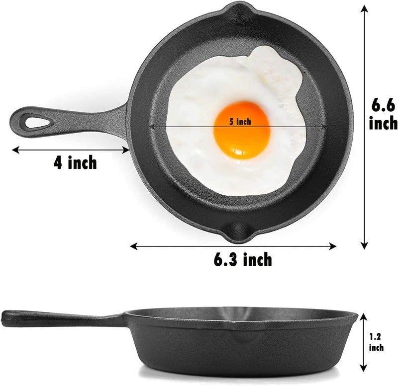 MOZUVE 6 Inch Cast Iron Skillet, Frying Pan with Drip-Spouts, Pre-seasoned Oven Safe Cookware, Camping Indoor and Outdoor Cooking, Grill Safe, Restaurant Chef Quality - Image 3