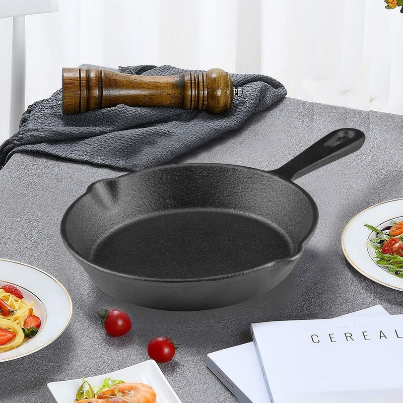 MOZUVE 6 Inch Cast Iron Skillet, Frying Pan with Drip-Spouts, Pre-seasoned Oven Safe Cookware, Camping Indoor and Outdoor Cooking, Grill Safe, Restaurant Chef Quality - Image 4