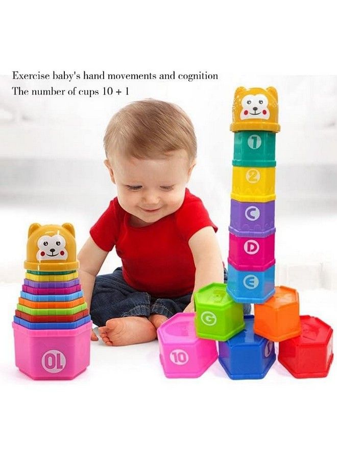PLUSPOINT Rainbow Stacking & Nesting Cups Baby Building Set. 11 Pieces.For Indoor Outdoor Bathtub And Beach Fun Toy Gifts For Boys & Girls Multi Colors - Image 4