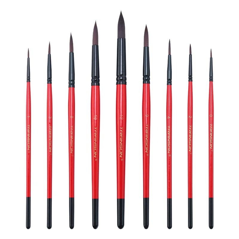 Transon Round Paint Brush Set 9pcs Synthetic Sable Hair for Acrylic Painting Watercolor Painting Gouache Ink Craft and Detail Painting - Image 2