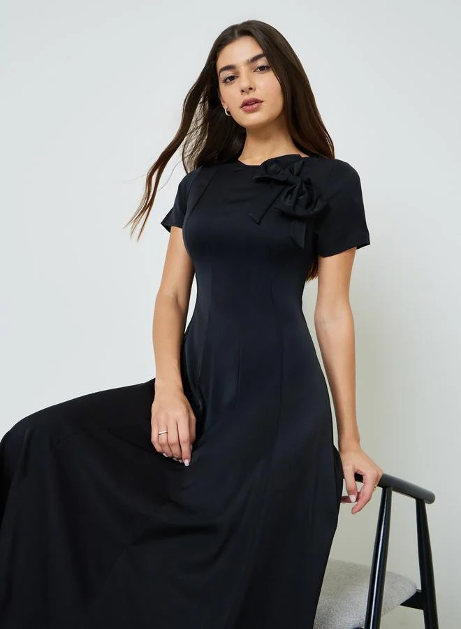 تايك تو Black Bow Decor A-Line Midi Dress