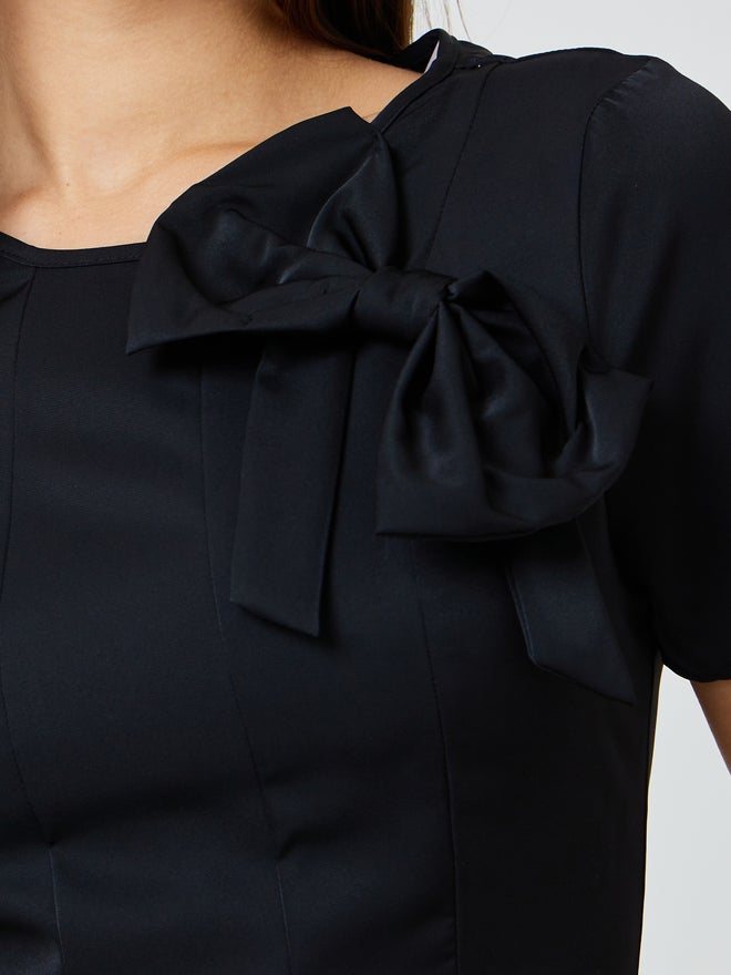 Styli Black Bow Decor A-Line Midi Dress - Image 4