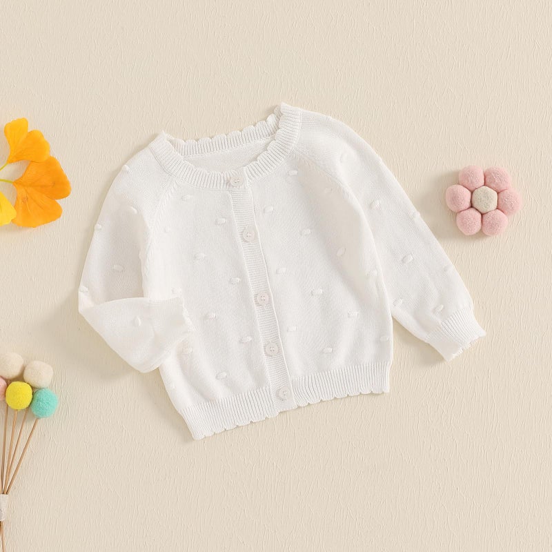 Faithtur Infant Baby Girl Cardigan Sweater Long Sleeve Button Up Knit Sweatshirt Jacket Toddler Baby Girl Fall Outfits (US, Age, 0 Months, 6 Months, White) - Image 4