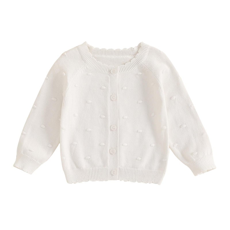 Faithtur Infant Baby Girl Cardigan Sweater Long Sleeve Button Up Knit Sweatshirt Jacket Toddler Baby Girl Fall Outfits (US, Age, 0 Months, 6 Months, White) - Image 1