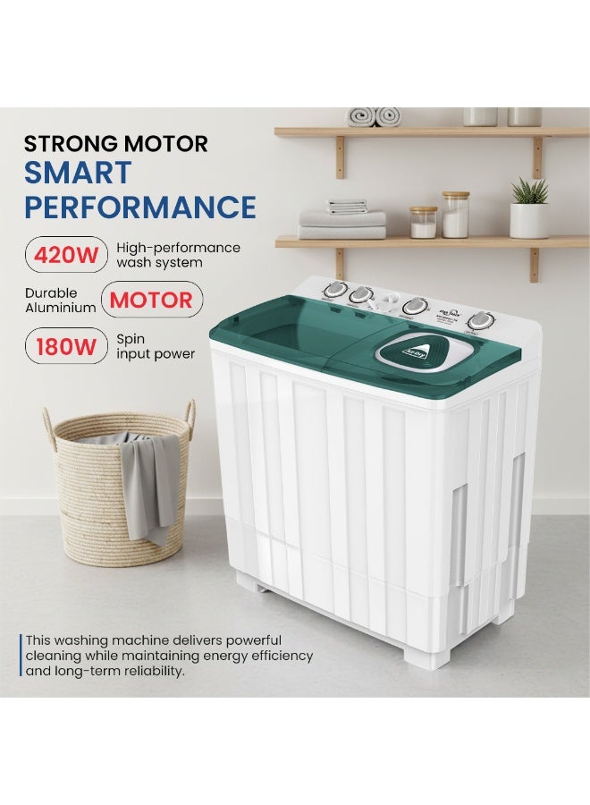 STAR TRACK Semi-Automatic Washing Machine, Large Capacity Twin Tub Top Loader with 6.5KG Spinner, Rust-Proof PP Body, Transparent Lids & Easy 4-Knob Mechanical Control - 9 kg 420 W SW-900G1-TK Green - Image 3