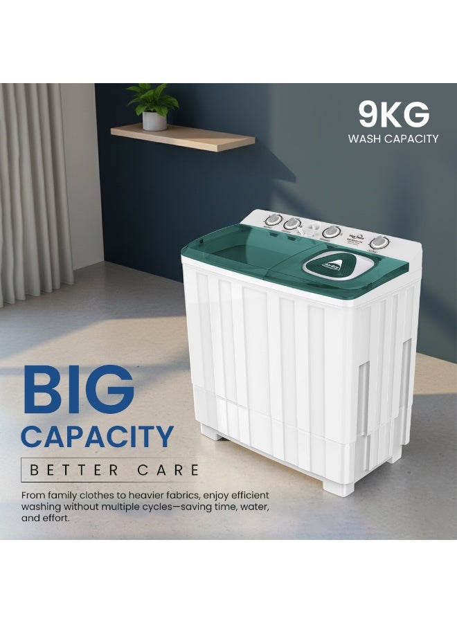 STAR TRACK Semi-Automatic Washing Machine, Large Capacity Twin Tub Top Loader with 6.5KG Spinner, Rust-Proof PP Body, Transparent Lids & Easy 4-Knob Mechanical Control - 9 kg 420 W SW-900G1-TK Green - Image 4