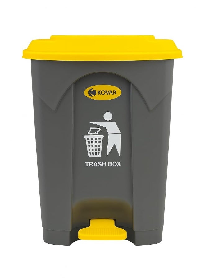 kovar KOVAR Trash Box Step-On Waste Bin, Grey with Yellow Lid, Foot Pedal Operation (50L)  - Image 1