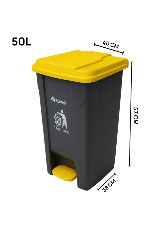 kovar KOVAR Trash Box Step-On Waste Bin, Grey with Yellow Lid, Foot Pedal Operation (50L)  - Image 2