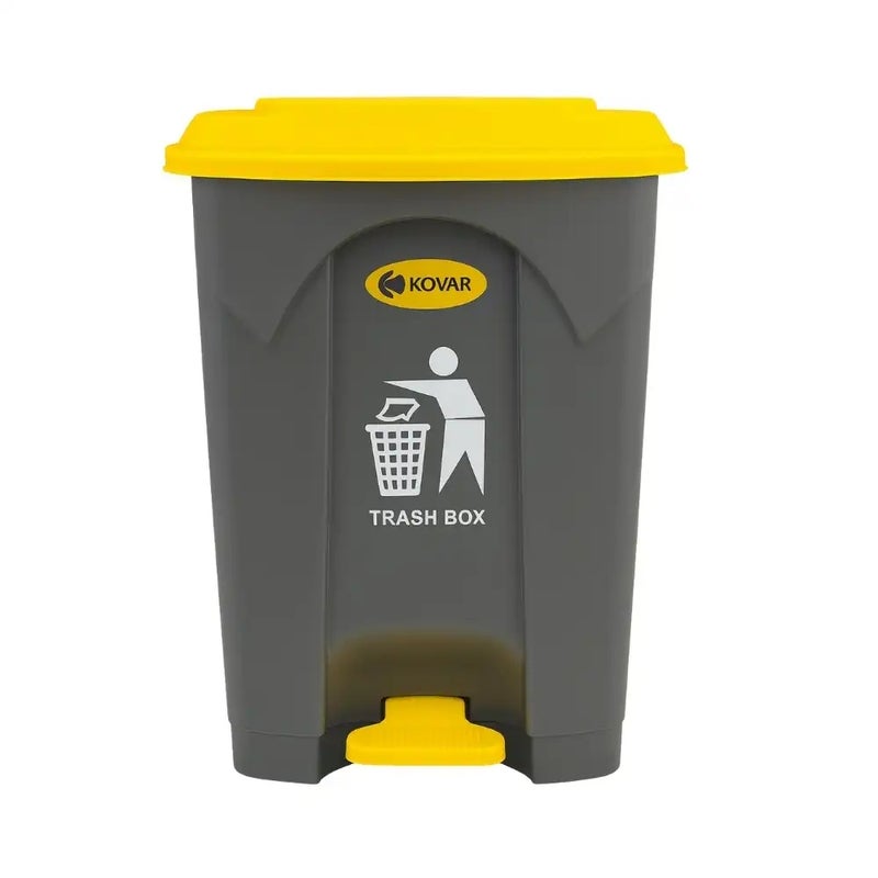 Kovar Outdoor Pedal Operated Trash Can Bin With Lid Yellow And Gray Waterproof And Sturdy- 50Ltr - Image 1