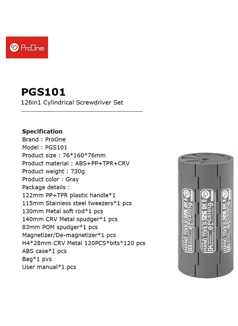 ProOne - ProOne PGS101 126 Pcs precision screwdriver set Repair tool kit CRV strong magnetic head Non-slip Comfortable for Macbook/Mobile Phone/PC/Ipad/Tablet/Cameras and Other Electronics - Image 1