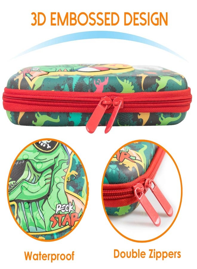 Wepop Pencil Case EVA T-rex Dinosaur Pen Pouch Holder Bag Big Capacity Desk Organizer Storage Marker Box Stationary Double Zippers for School Office Students Teen (Green) - Image 5