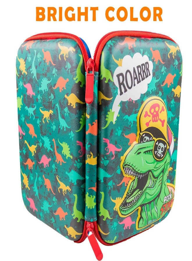 Wepop Pencil Case EVA T-rex Dinosaur Pen Pouch Holder Bag Big Capacity Desk Organizer Storage Marker Box Stationary Double Zippers for School Office Students Teen (Green) - Image 3