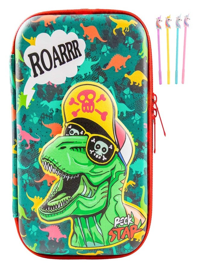 Wepop Pencil Case EVA T-rex Dinosaur Pen Pouch Holder Bag Big Capacity Desk Organizer Storage Marker Box Stationary Double Zippers for School Office Students Teen (Green) - Image 1