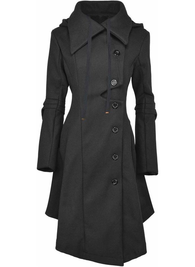 QZUnique Long Trench Pea Coat for Women - Wool Winter Trench Coat Goth Lapel Peacoat Outwear Thick Hood Pea Jacket Trenchcoat - Image 1