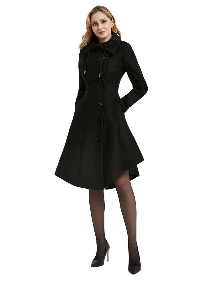 QZUnique Long Trench Pea Coat for Women - Wool Winter Trench Coat Goth Lapel Peacoat Outwear Thick Hood Pea Jacket Trenchcoat - Image 2
