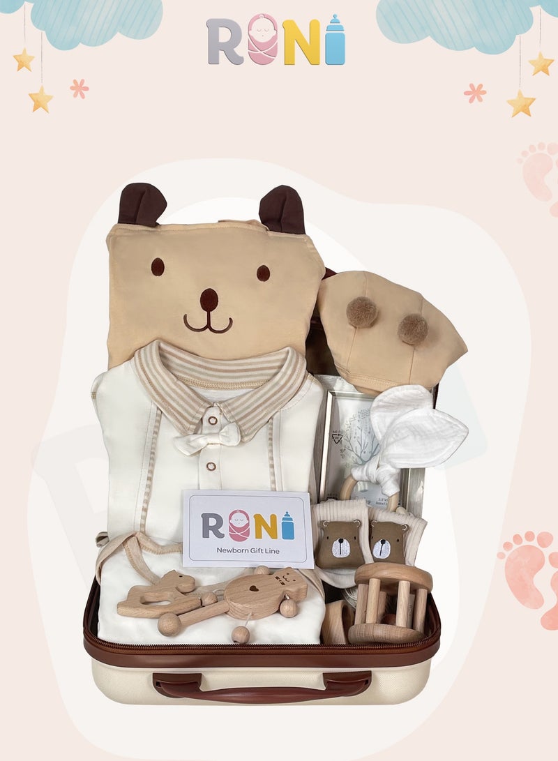 RINI Newborn gift set, baby gift, 12 pieces in a luxury luggage, baby gift set for girls and boys, 100% organic cotton, newborn occasions gift set - Image 1