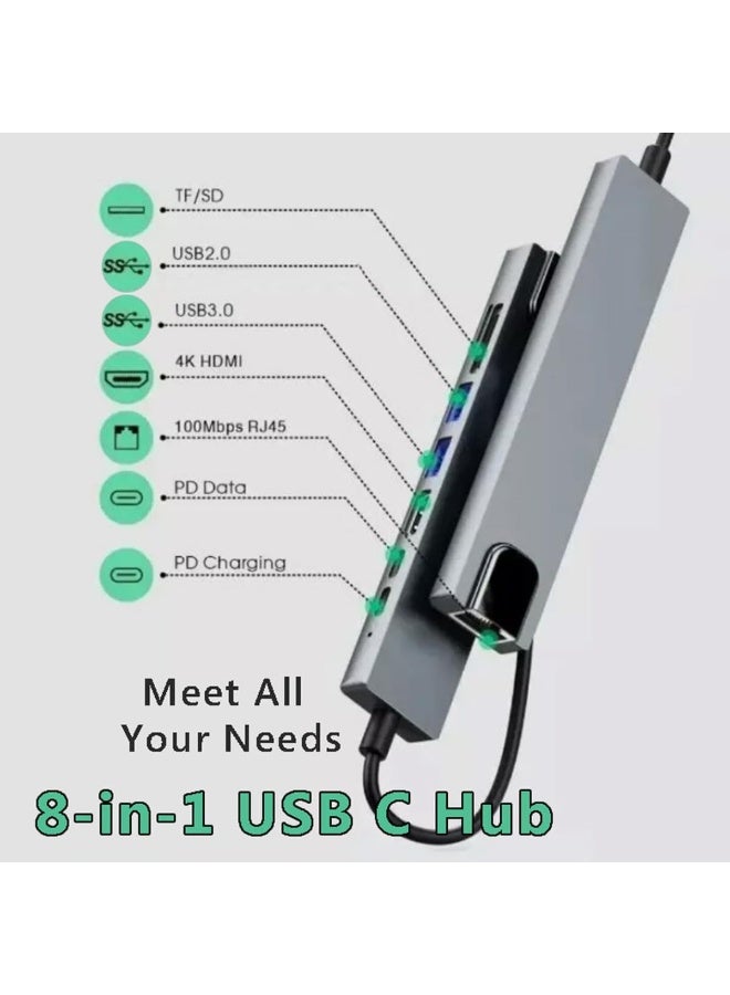 محول USB متعدد المنافذ مع إيثرنت، محطة إرساء شاملة للحاسوب المحمول، موزع 8 في 1  - Image 5
