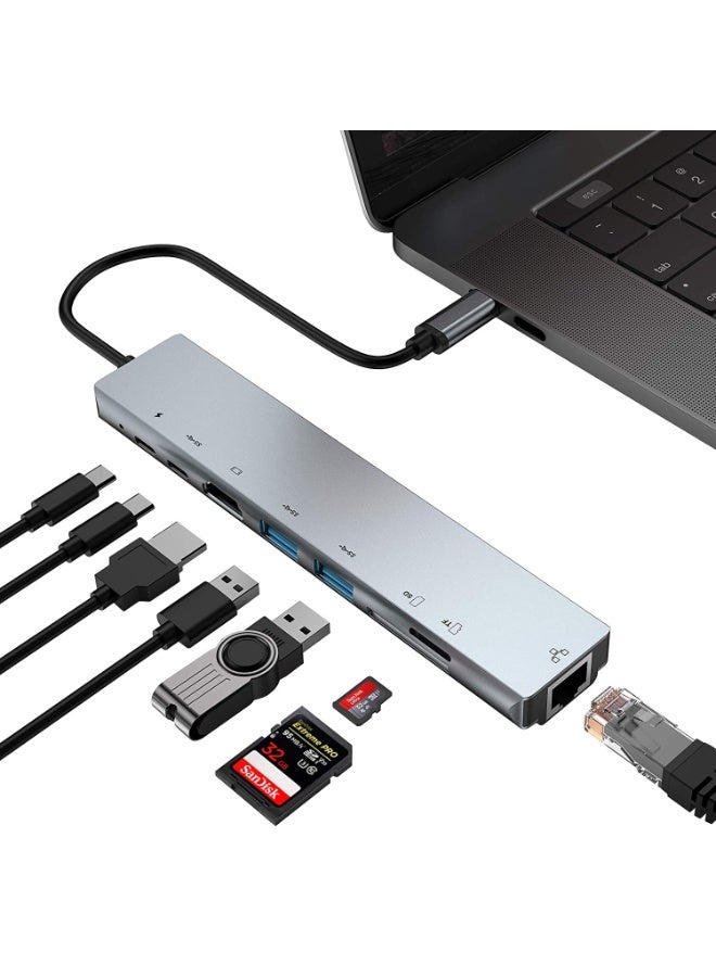 محول USB متعدد المنافذ مع إيثرنت، محطة إرساء شاملة للحاسوب المحمول، موزع 8 في 1  - Image 1