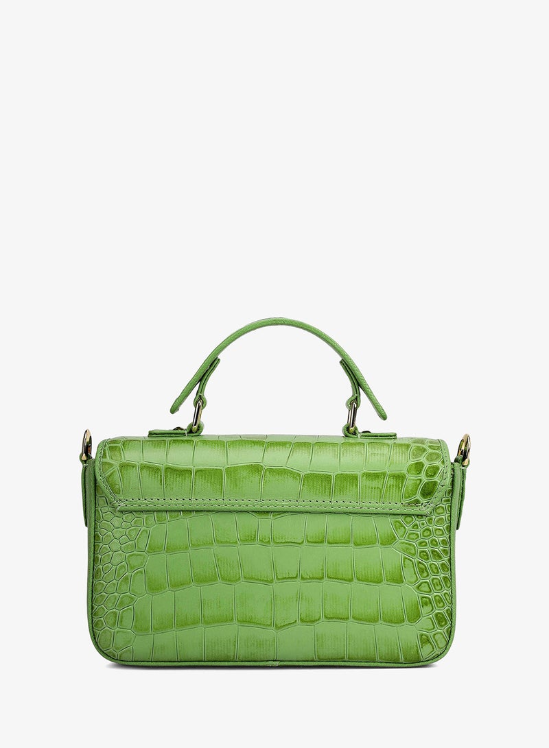 Da Milano Small Croco Leather Satchel - Kiwi - Image 4